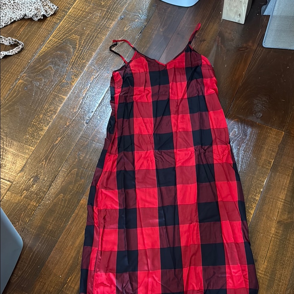 Red and Black Checkered Slip Dress